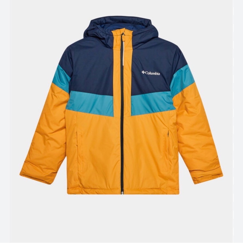 Columbia Sz S Lightning Lift Jacket in Raw Honey Collegiate Navy/Shasta Color